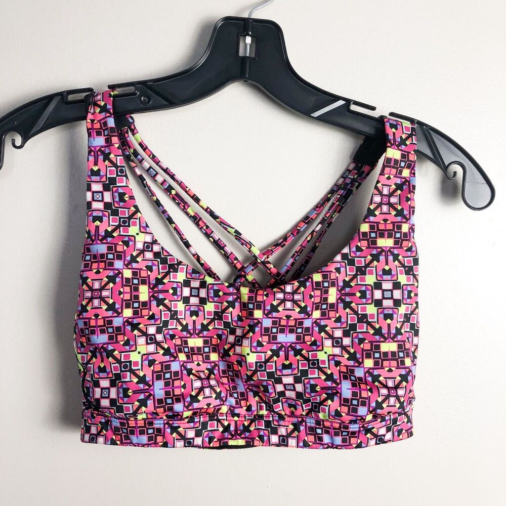 Victoria's Secret Printed Scoop Neck Strappy Back Sports Bra Pink Small